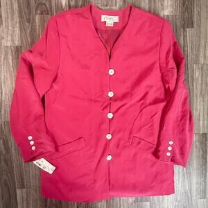 Career Essentials Hot Pink 100% Silk Blazer Jacket NWT Size 14 Women’s